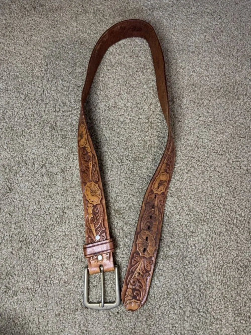 Tooled Leather Handcrafted Belt Mens 40 Rodeo Western Country READ